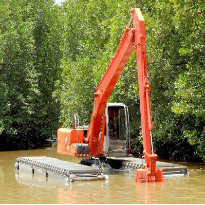 Auge largo amarillo del alcance 14 metros para el excavador de limpieza del río